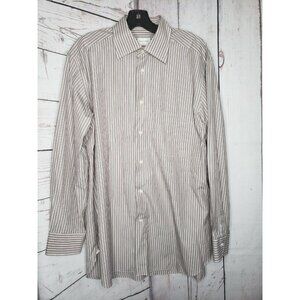 Ermenegildo Zegna Brown White Pinstripe Button-Up Shirt 41/16 – Premium Cotton